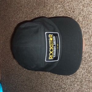 Yupoong 5 Panel Rockstar Energy Drink Patch Embroidered Logo Black Strapback Hat